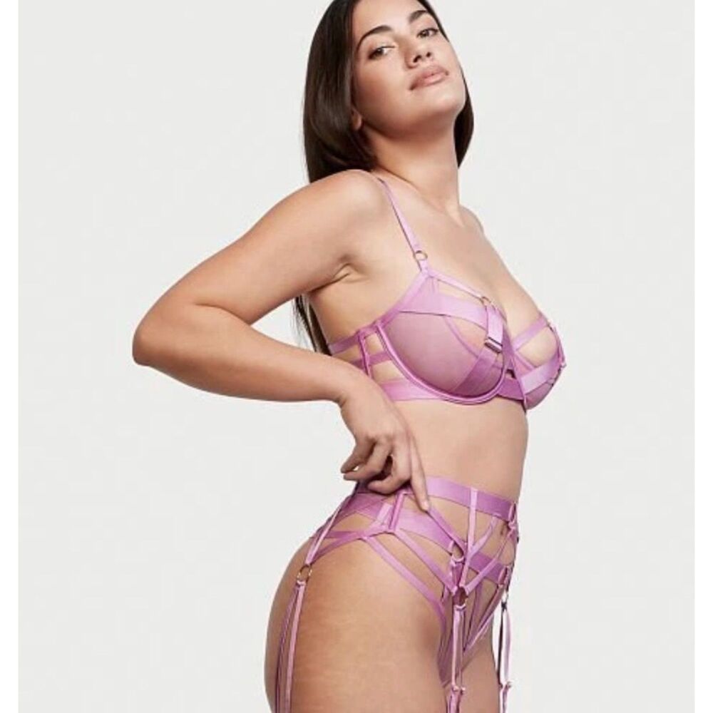 NWT Victoria Secret Sexy Strappy Caged Open Cup Demi Bra in Lilac size 34DD - Picture 2 of 10